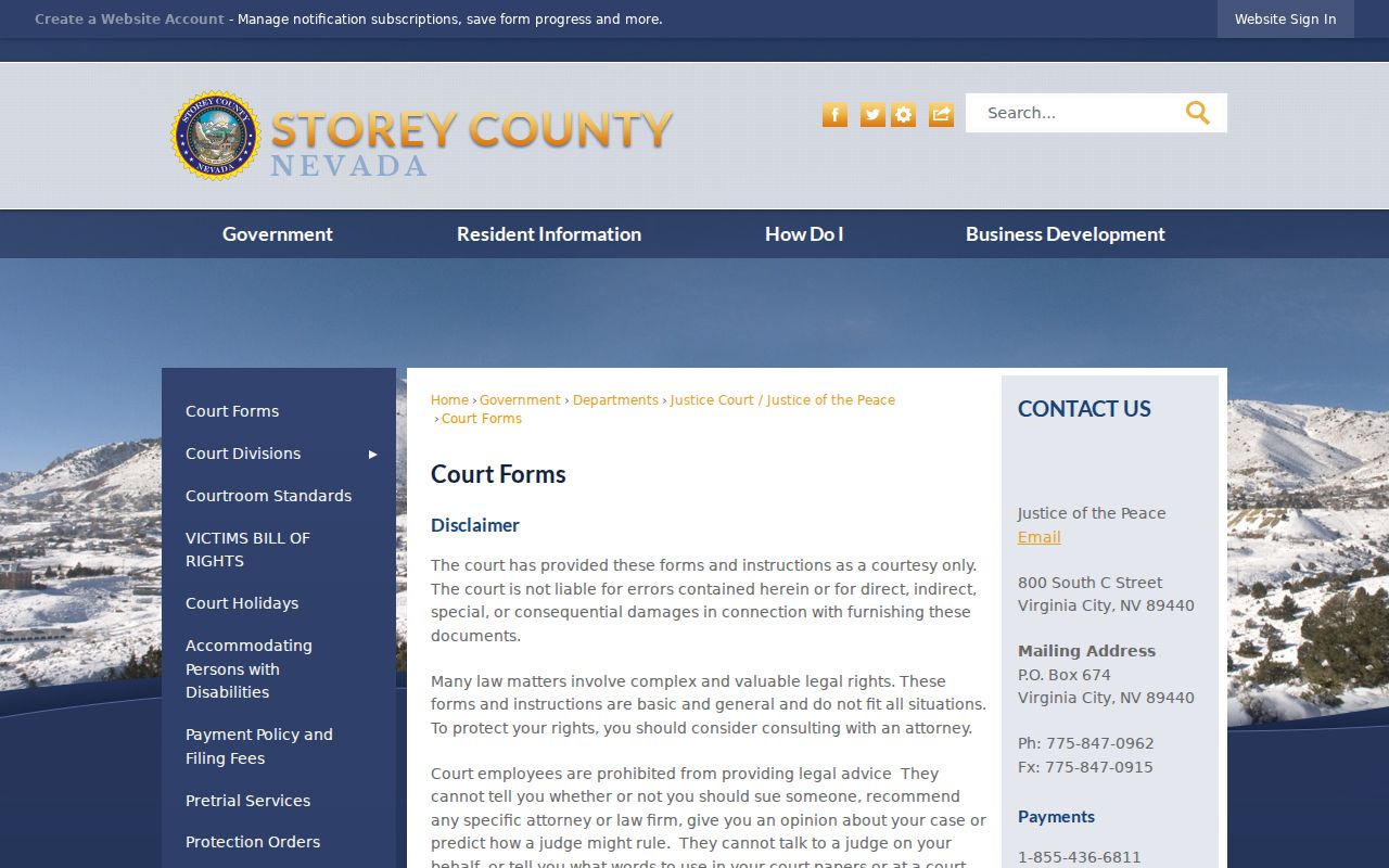 Storey County bench warrant official court forms