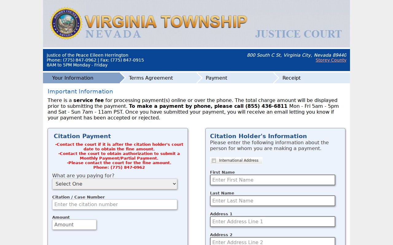 Storey County traffic warrant official payment route