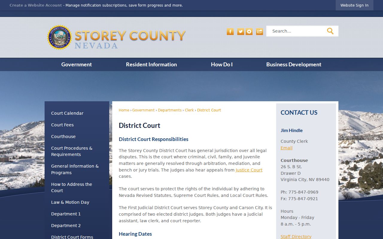 Storey County district court jurisdiction for warrant records