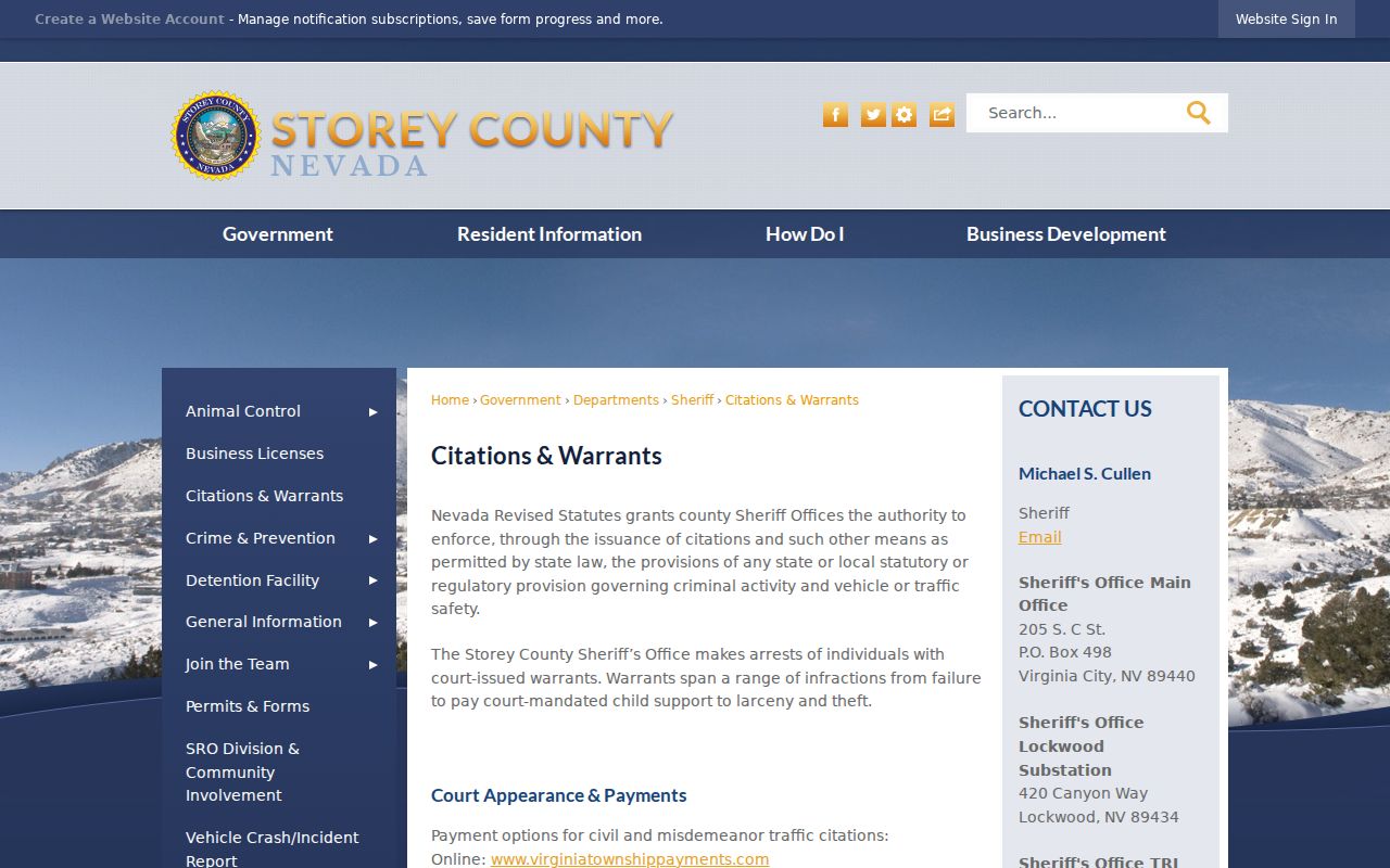 Storey County most wanted official citations and warrants source