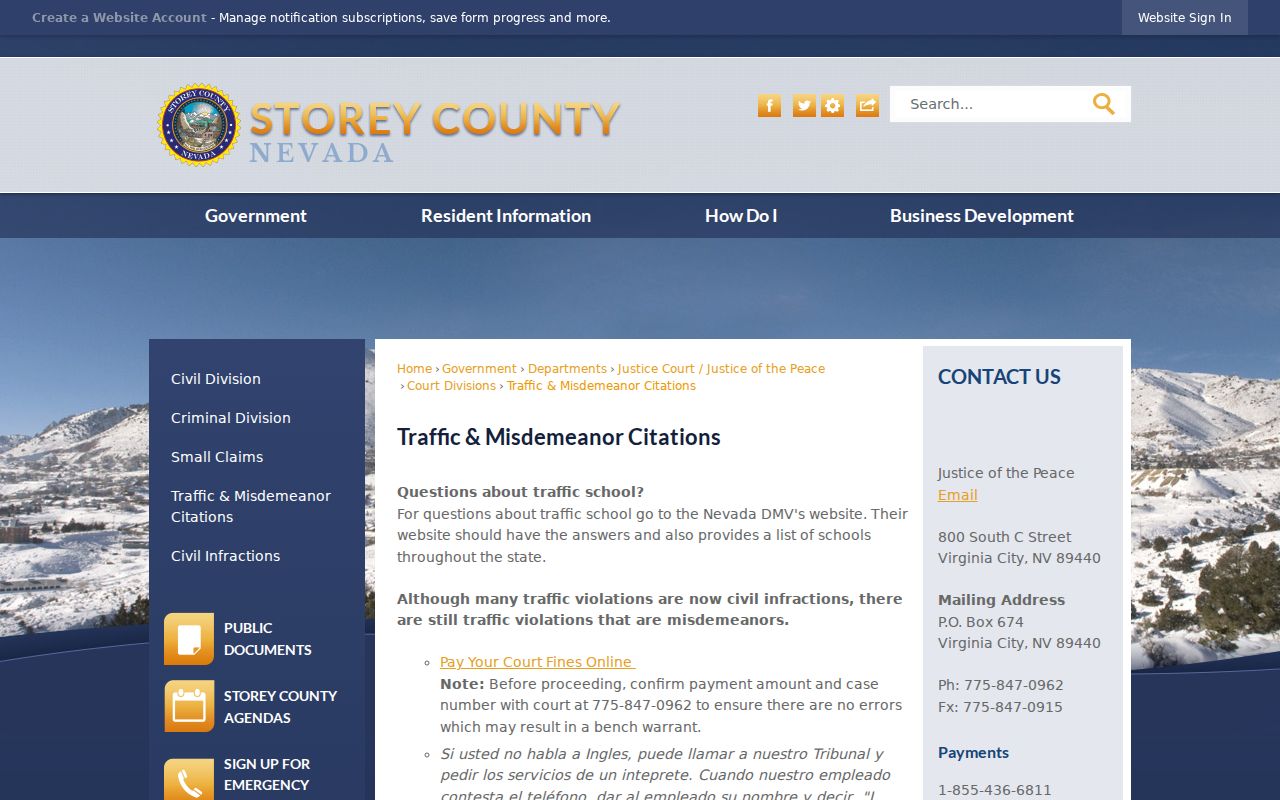 Storey County bench warrant payment warning