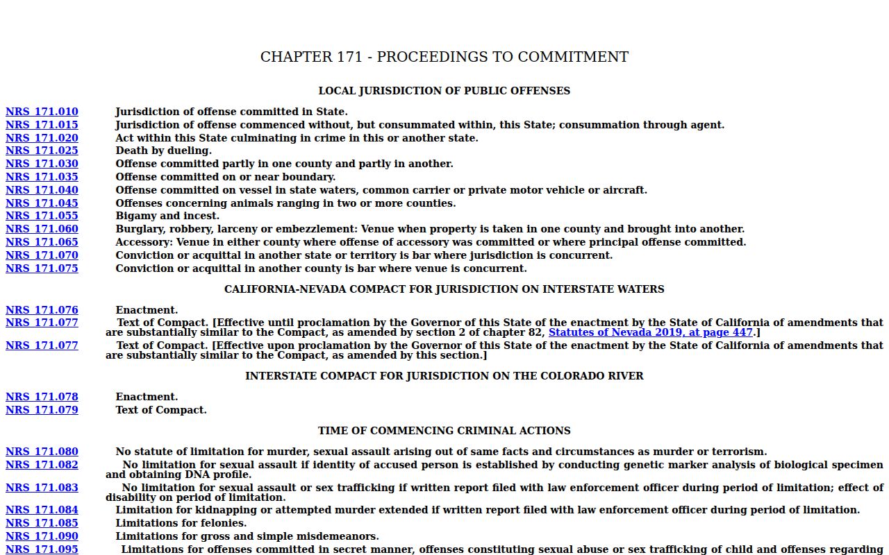 Storey County arrest warrant Nevada statutory source
